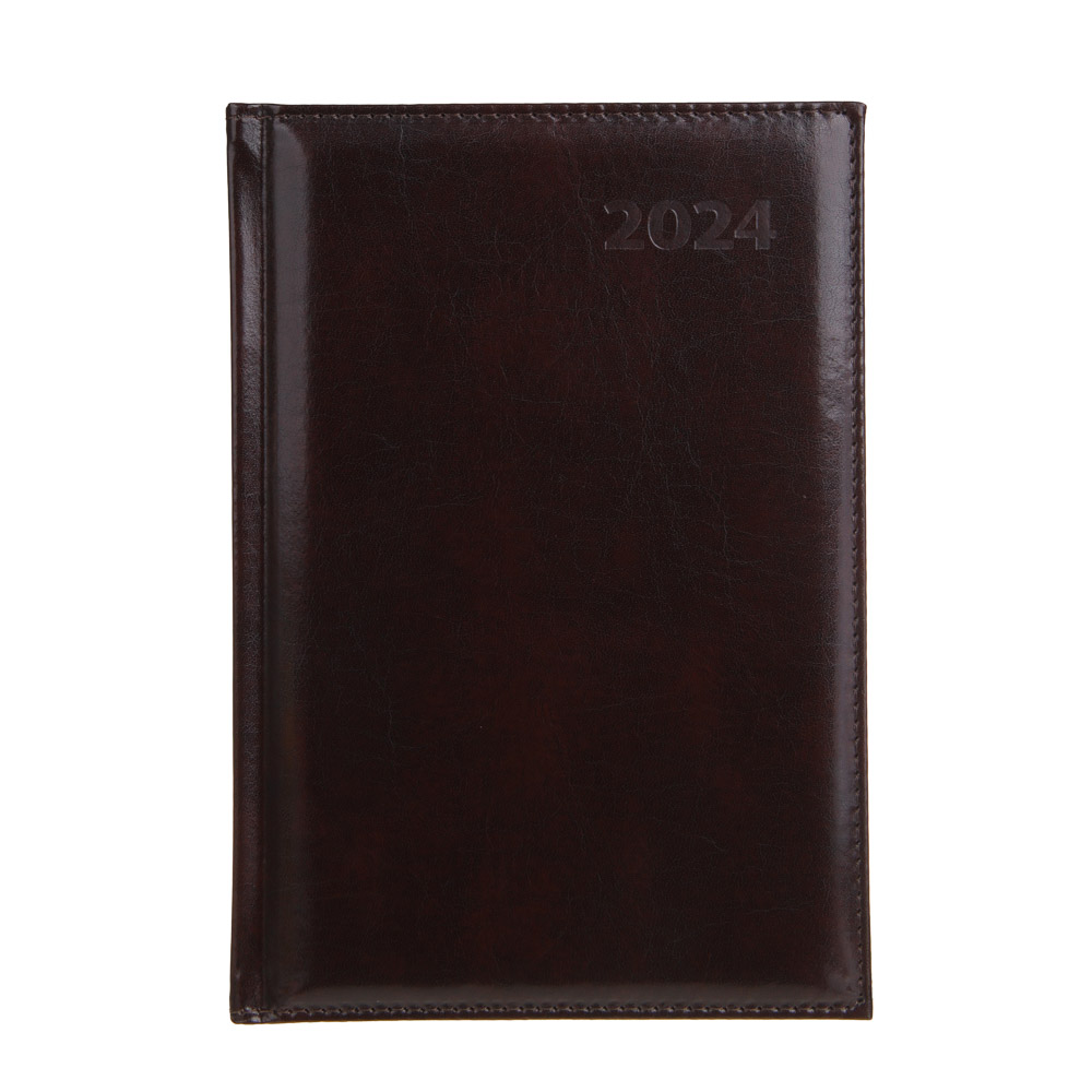 Ежедневник на 2024 "БИЗНЕС" А5, 352 стр., тв.обл.с поролоном, искусственная кожа, коричневый, арт.№ 572-132