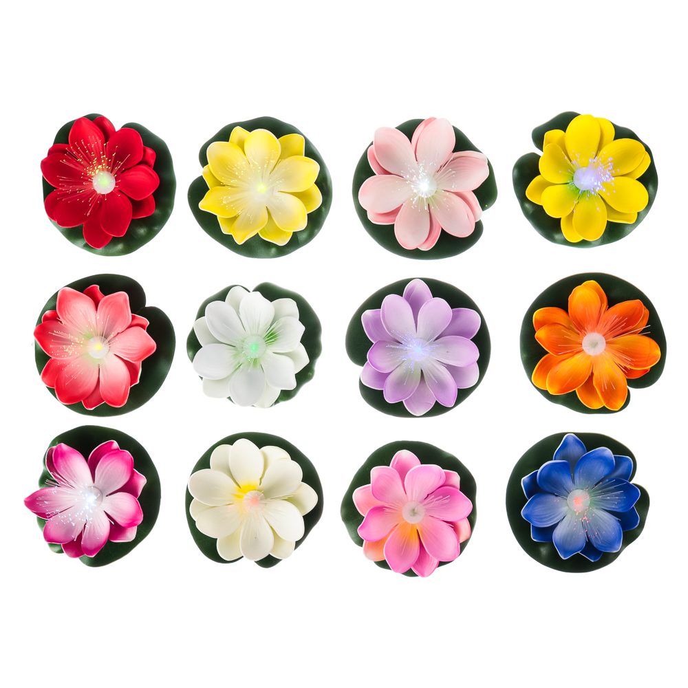 INBLOOM Лилия декоративная с подсветкой для пруда, полиэстер, 10см, LR44х3, 12 цветов, арт.№ 171-009