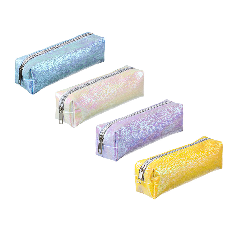 Пенал мягкий прямоугольный, 21х5х6см, ПУ под кожу, большая молния, с антисм. вклад., 4 цв. металлик, арт.№ 238-203