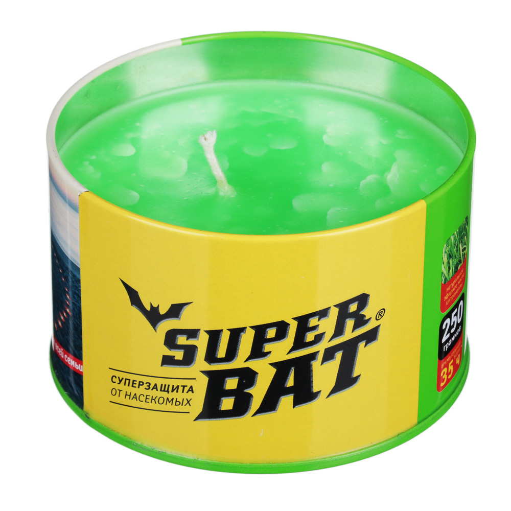 Свеча ароматизированная от комаров, на масле цитронеллы, SuperBAT, банка 250г, арт.№ 919-002
