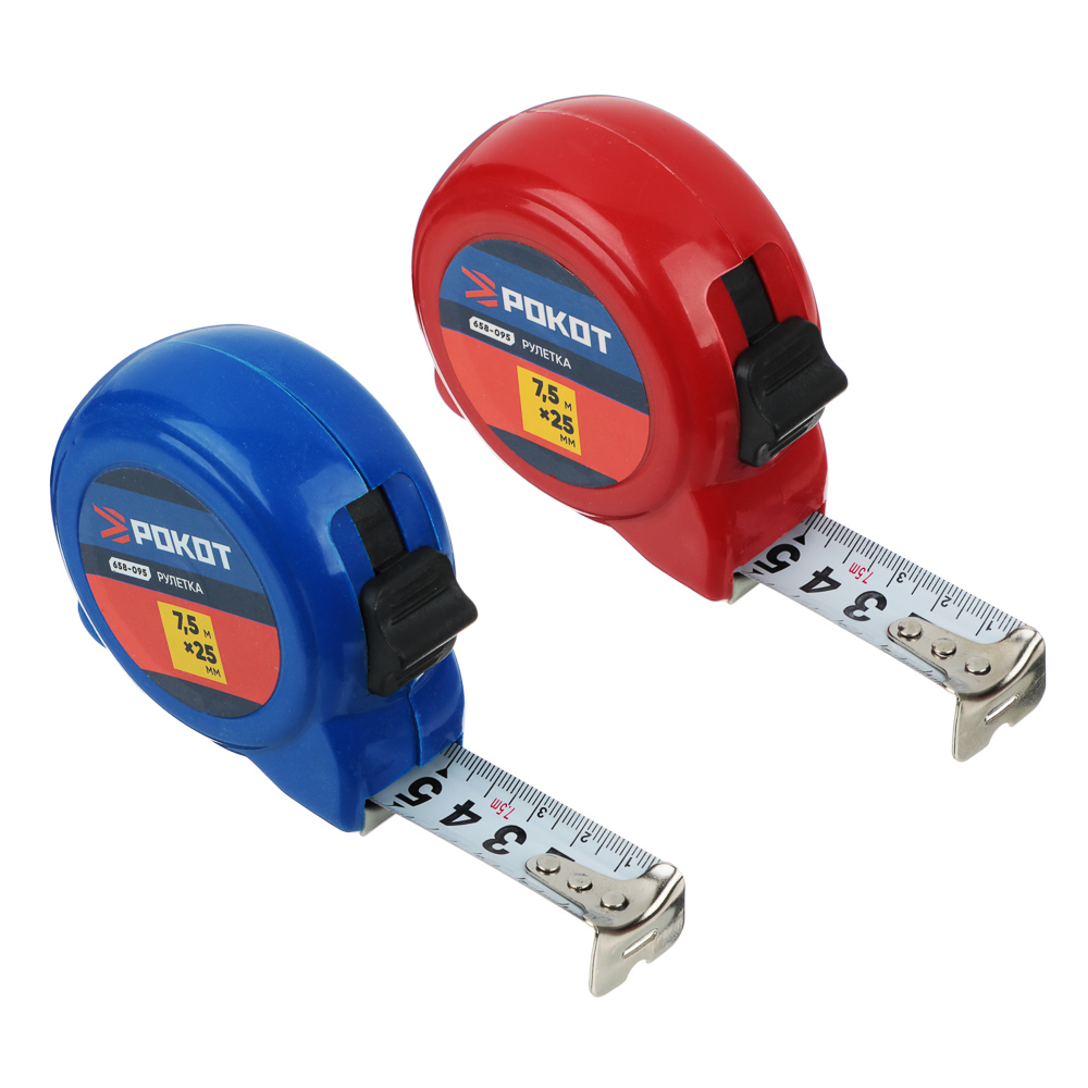 РОКОТ Рулетка "ПЛАСТИК", 7,5м х 25мм, одинарный зацеп, корпус PP, арт.№ 658-095