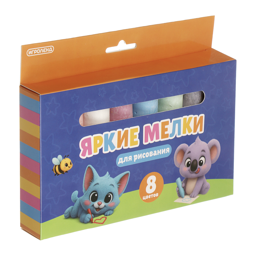 ИГРОЛЕНД Мелки для рисования на асфальте, цветные 8 шт, мел, 13,5х19,5х2,5см, арт.№ 284-231