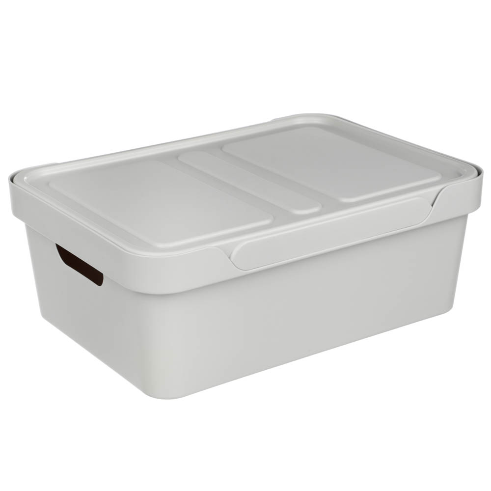 Ящик с крышкой универсальный с ручками Luxe, 38х28х14см, 12л, св-сер., арт.№ 457-680