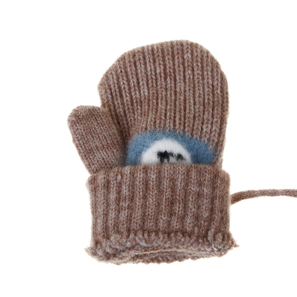 GALANTE Варежки детские на веревке однослойные с начесом, р.12, 100% акрил, разноцветные, ОЗ25-39, арт.№ 363-455