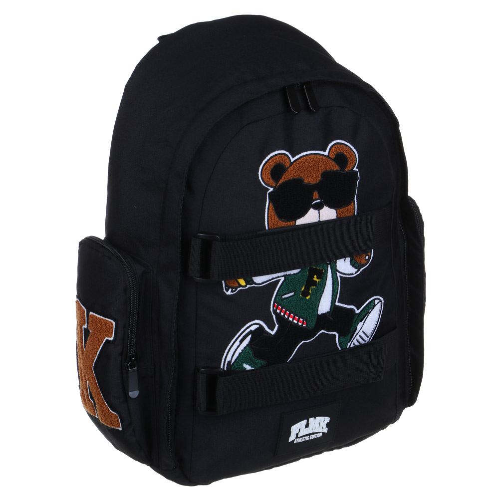 Рюкзак подростковый 42х28х16см, 1 отд., 2 карм., спинка с эрг.элемен., 2 утяж., апплик., ПЭ, "Мишка", арт.№ 555-027