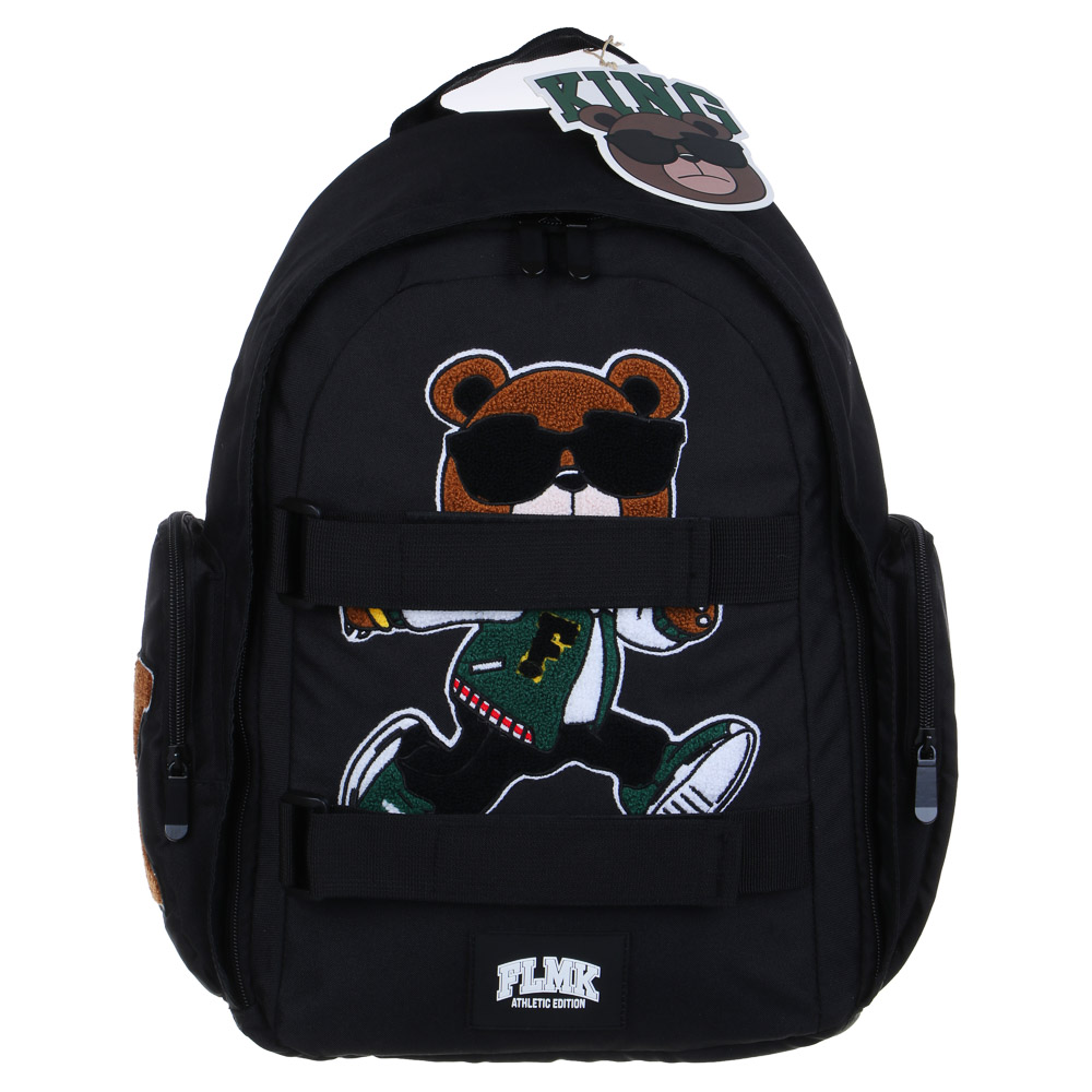 Рюкзак подростковый 42х28х16см, 1 отд., 2 карм., спинка с эрг.элемен., 2 утяж., апплик., ПЭ, "Мишка", арт.№ 555-027