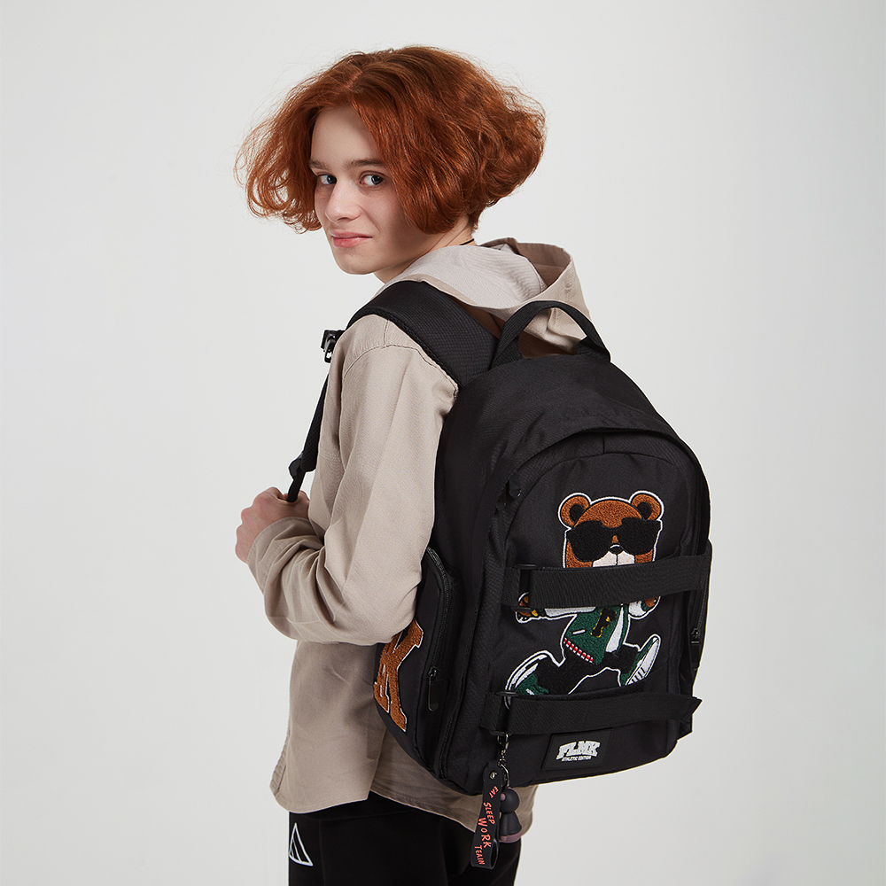 Рюкзак подростковый 42х28х16см, 1 отд., 2 карм., спинка с эрг.элемен., 2 утяж., апплик., ПЭ, "Мишка", арт.№ 555-027