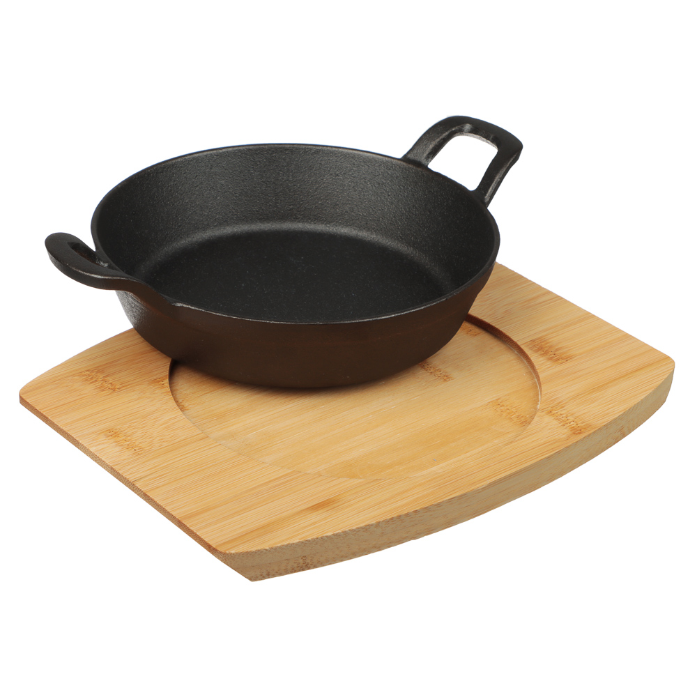 SATOSHI Сковорода мини на подставке из бамбука чугун, круглая, 18см, индукция, арт.№ 808-041