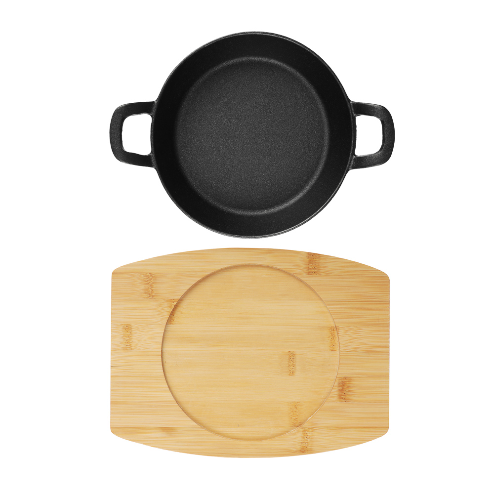 SATOSHI Сковорода мини на подставке из бамбука чугун, круглая, 18см, индукция, арт.№ 808-041
