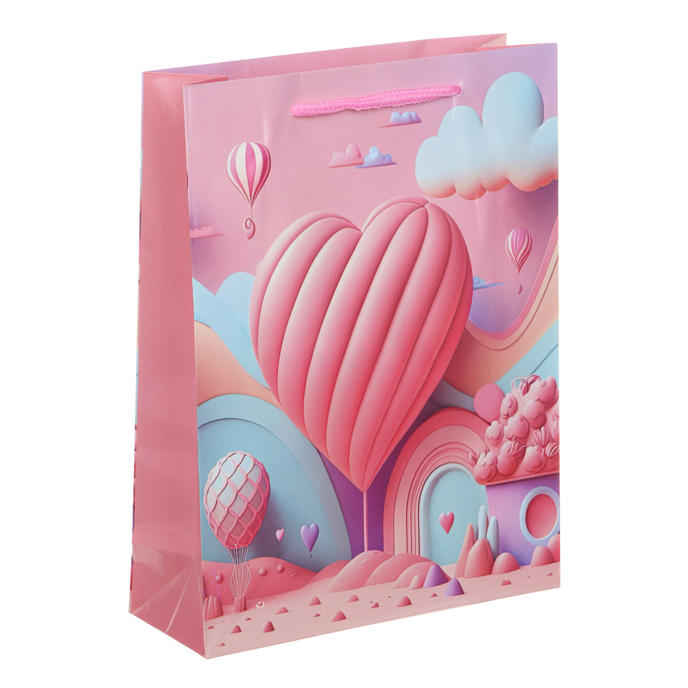 Пакет подарочный бумажный, M 18x24x7 см, сердца, 128 гр, 4 дизайна, арт.№ 570-025