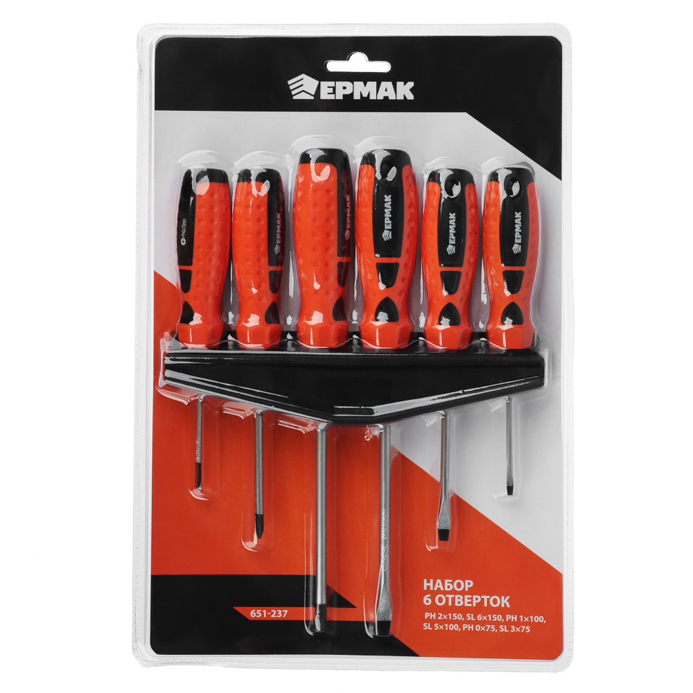 ЕРМАК Набор 6 отверток (PH2x150, SL6x150, PH1x100, SL5x100, PH0x75, SL3x75), арт.№ 651-237