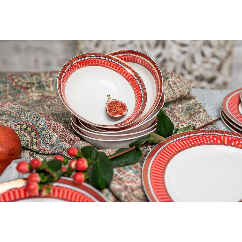 MILLIMI Красный Монфор Сервиз столовый 21пр, костяной фарфор, арт.№ 821-002