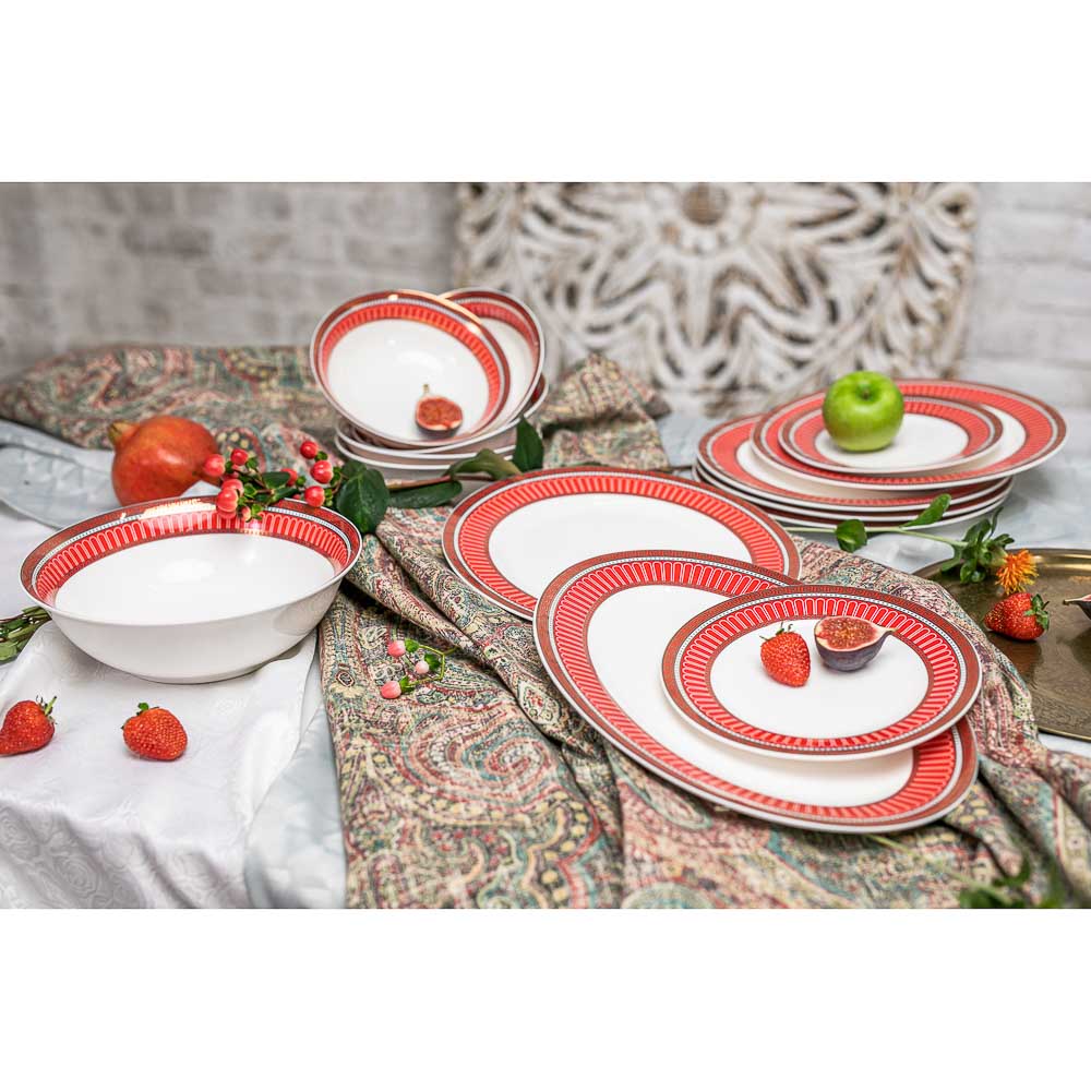 MILLIMI Красный Монфор Сервиз столовый 21пр, костяной фарфор, арт.№ 821-002