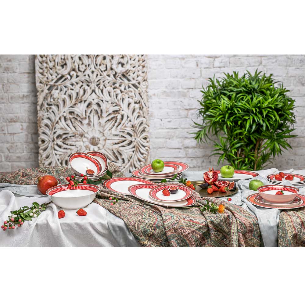 MILLIMI Красный Монфор Сервиз столовый 21пр, костяной фарфор, арт.№ 821-002