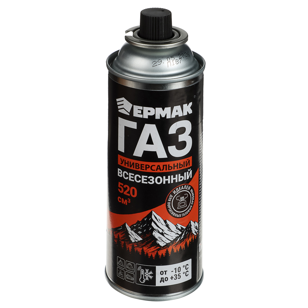 Газ для портативных плит тм ЕРМАК, всесезонный, метал. баллон 220гр, 520см3(цанг., ЕАЭС), арт.№ 116-069