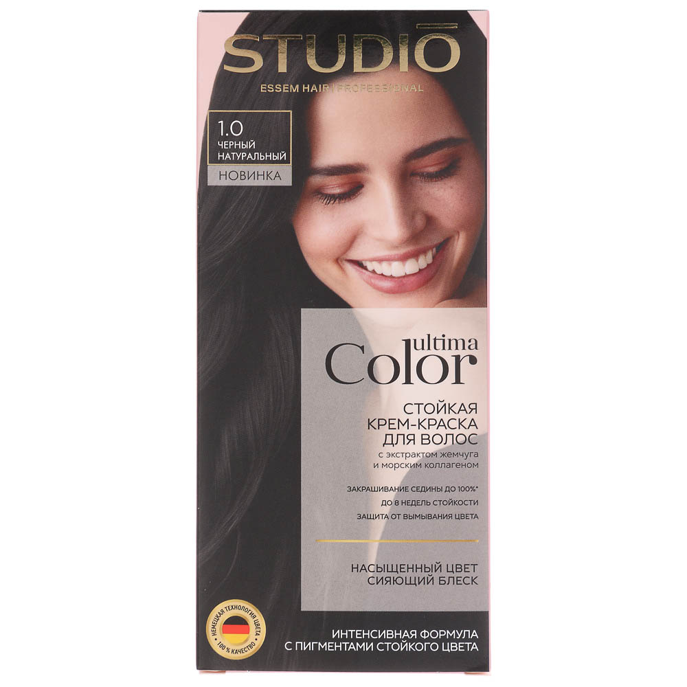 Краска для волос STUDIO Ultima Color 1.0 черный натуральный,100мл, арт.№ 972-055