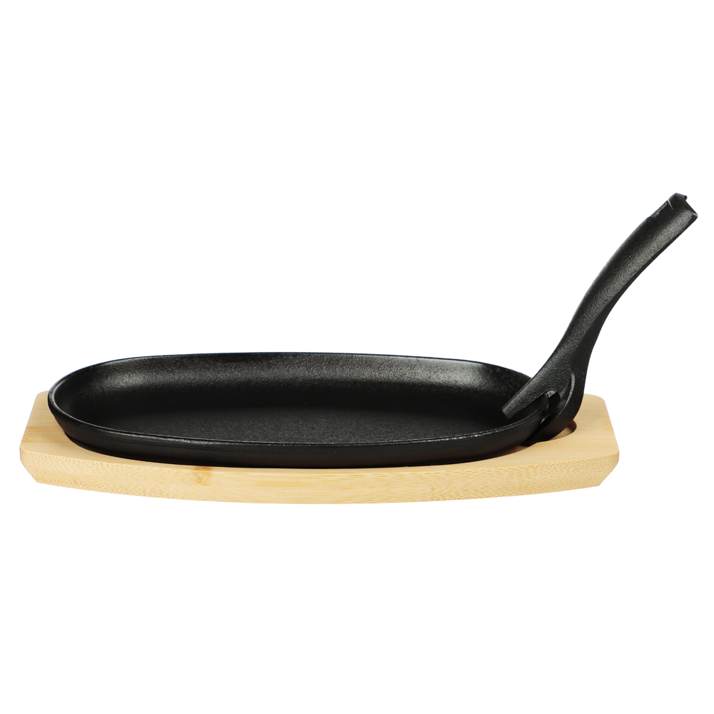 SATOSHI Сковорода на подставке из бамбука чугун, овальная, со съемной ручкой, 24х13.5см, индукция, арт.№ 808-042