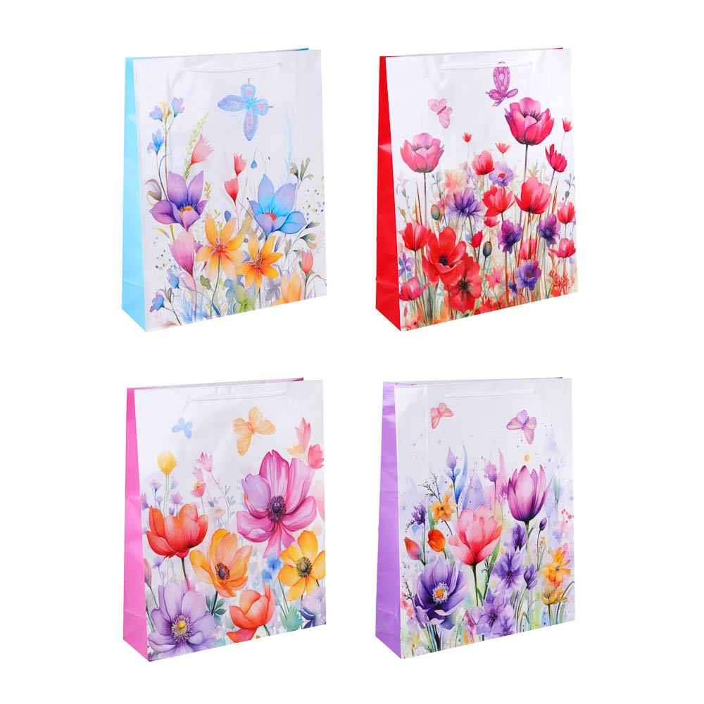 Пакет подарочный бумажный, XXL 32x40x10 см, цветочный, 128 гр, 4 дизайна, арт.№ 570-030