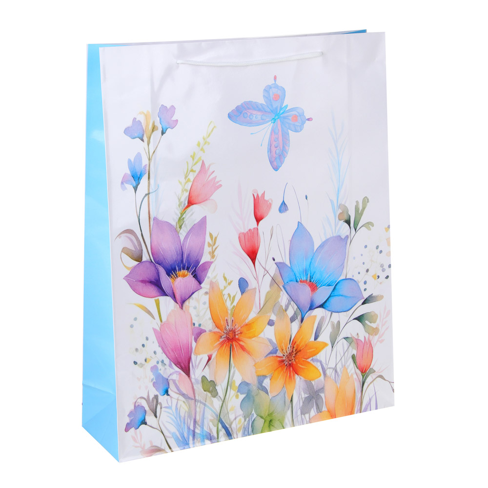 Пакет подарочный бумажный, XXL 32x40x10 см, цветочный, 128 гр, 4 дизайна, арт.№ 570-030
