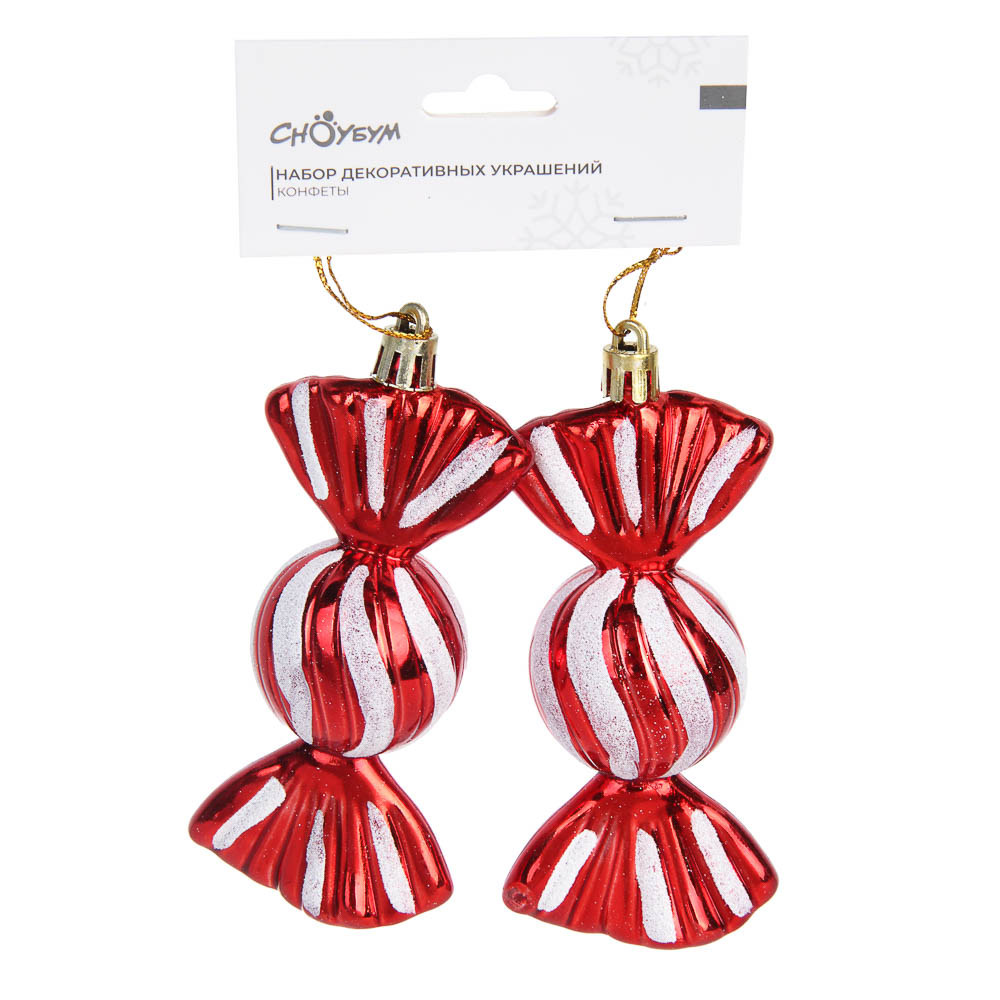 СНОУ БУМ Набор декоративных украшений "Конфеты" 2шт, 5x4x11,5см, пластик, арт.3, арт.№ 374-592
