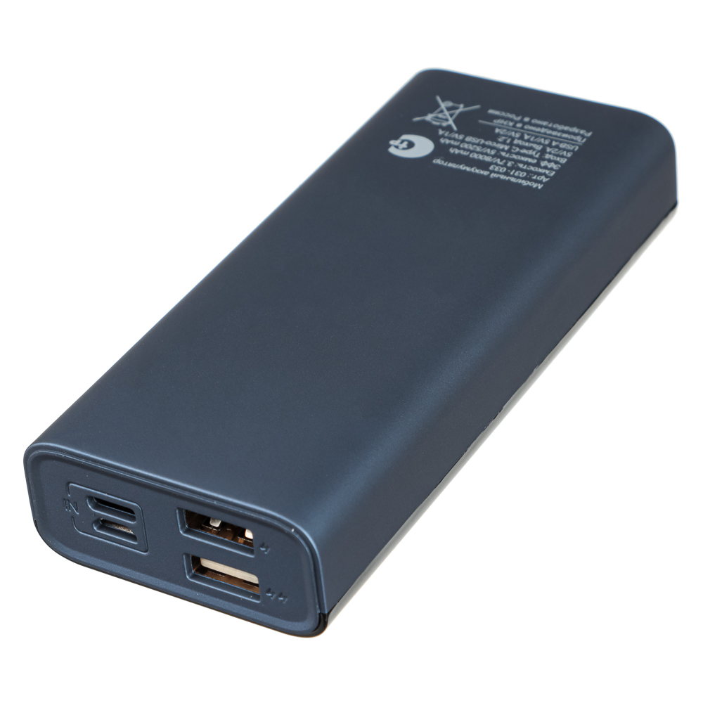 Аккумулятор мобильный BY 8000мАч, 2xUSB, 2А, дисплей, прорезиненный, синий, арт.№ 031-033