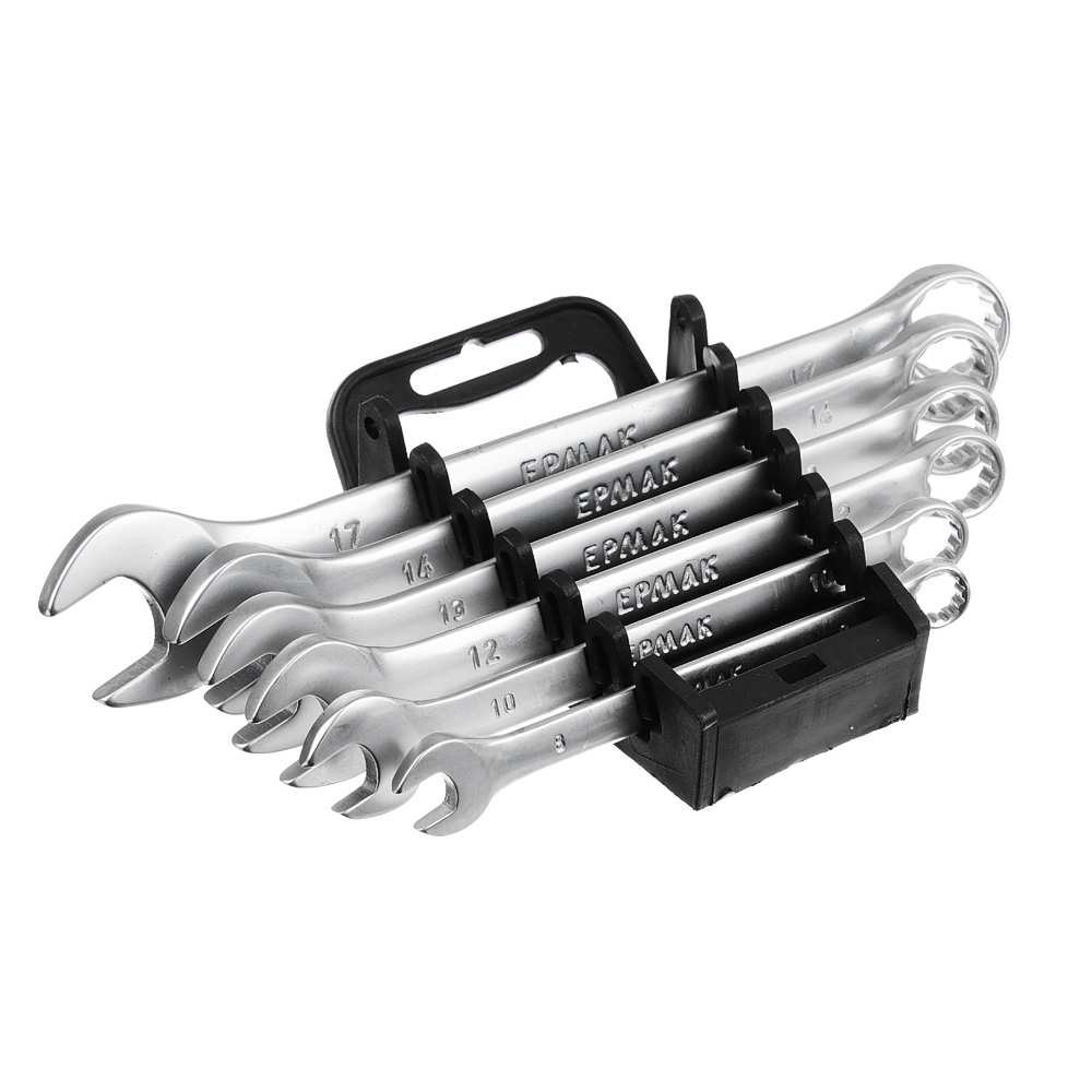 ЕРМАК Набор ключей рожково-накидных, 6 предм. 8-17мм, матовые CRV, пластик холдер, арт.№ 736-048