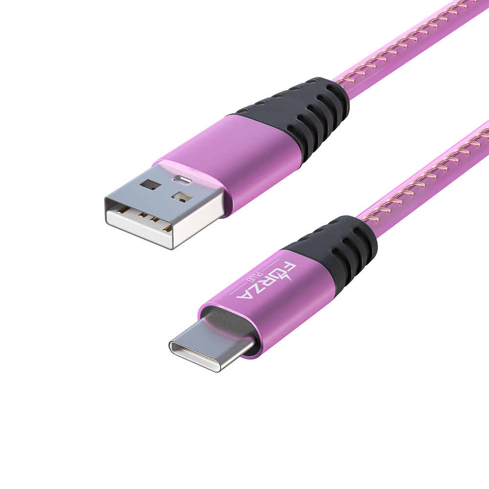 Кабель для зарядки USB(A)-Type C FORZA Перламутр, 1м, 2А, кожаная оплётка, 3 цвета, пакет, арт.№ 916-223