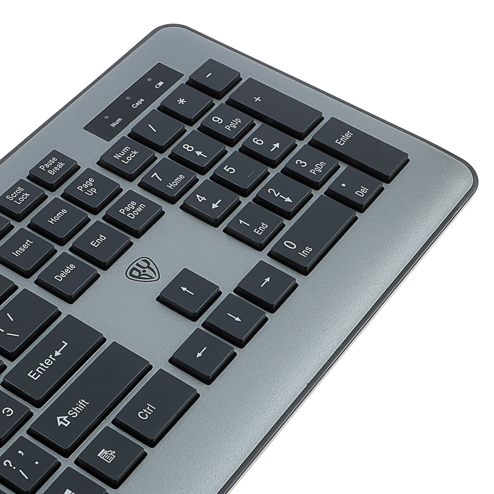 Набор беспроводной клавиатура и мышь BY, 104 кл.,6D бесш. клик,"copy-paste",1200DPI,ААА, серебристый, арт.№ 405-105