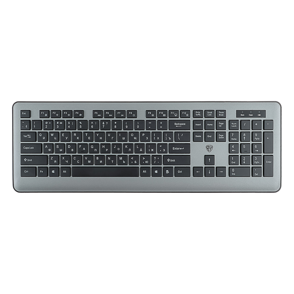 Набор беспроводной клавиатура и мышь BY, 104 кл.,6D бесш. клик,"copy-paste",1200DPI,ААА, серебристый, арт.№ 405-105