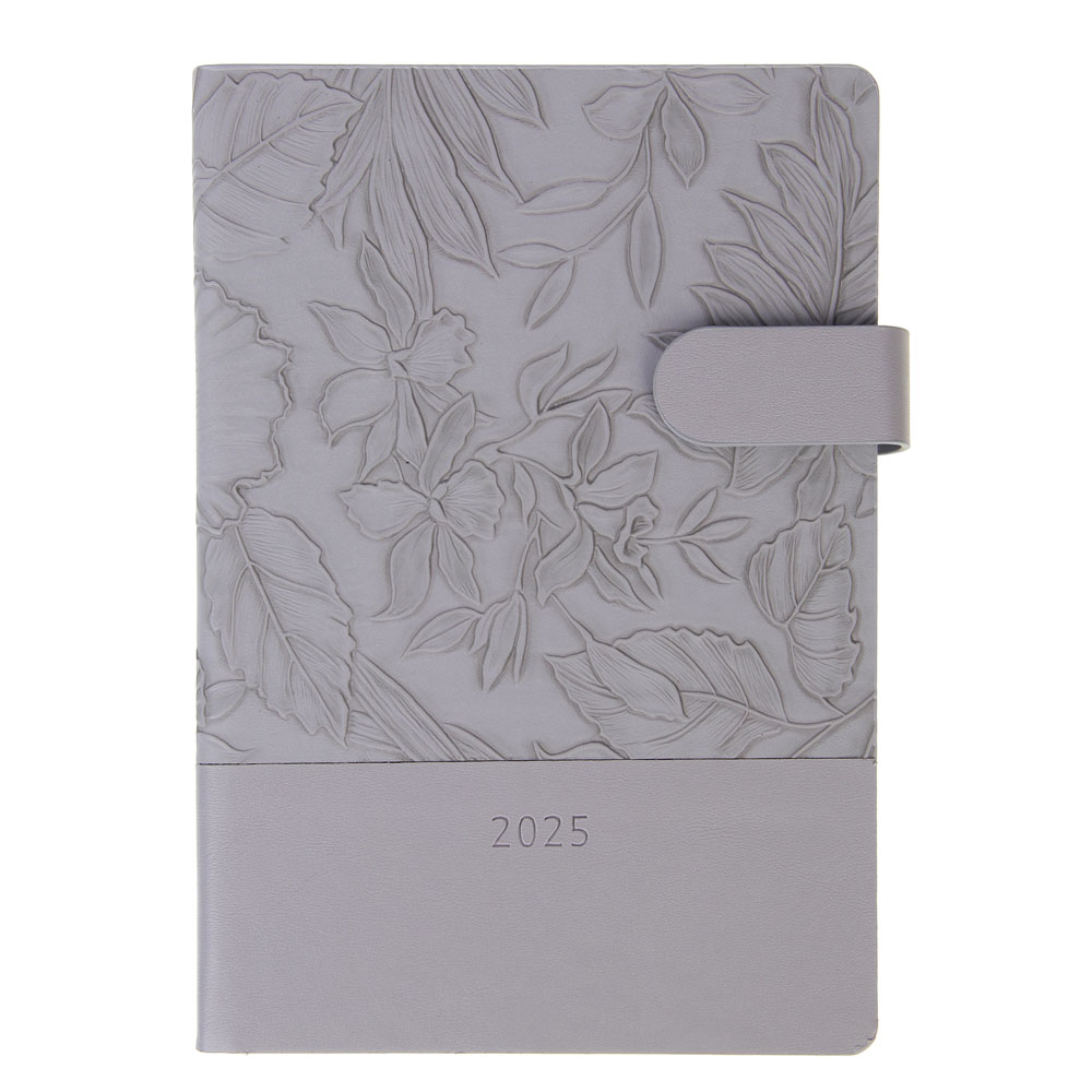 Ежедневник на 2025 "ТИЗАН" А5, 352 стр., твердая обложка с поролоном, иск.кожа, магнитная застежка, серый, арт.№ 572-244