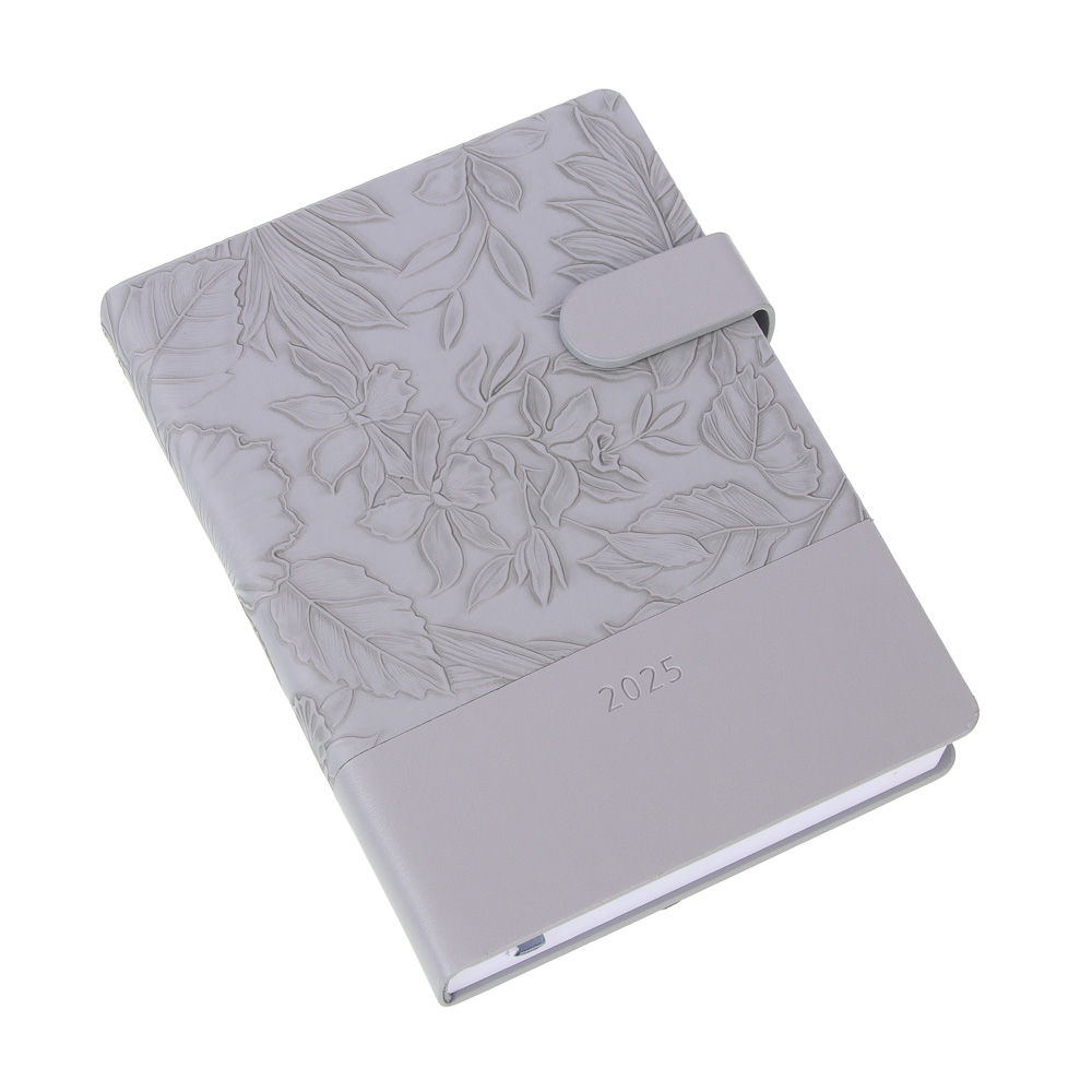 Ежедневник на 2025 "ТИЗАН" А5, 352 стр., твердая обложка с поролоном, иск.кожа, магнитная застежка, серый, арт.№ 572-244
