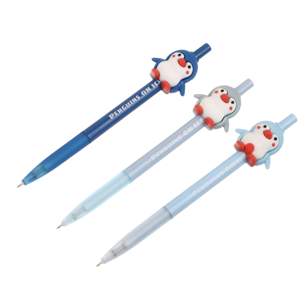 Ручка автоматическая гелевая синяя 0,5мм, "Пингвин", 3 вида, шоу-бокс, арт.№ 591-312