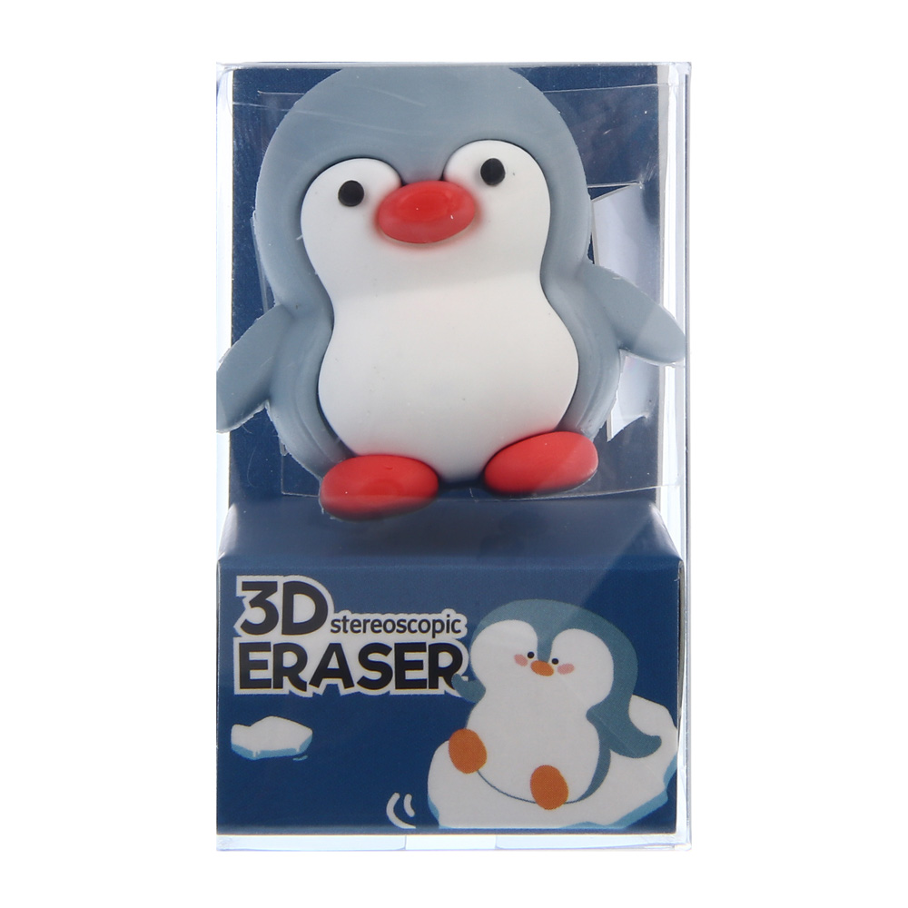 Ластик "Пингвин" в пластиковом боксе, 4х3х3,7см, ТПР, 3 вида, шоу-бокс, арт.№ 607-083