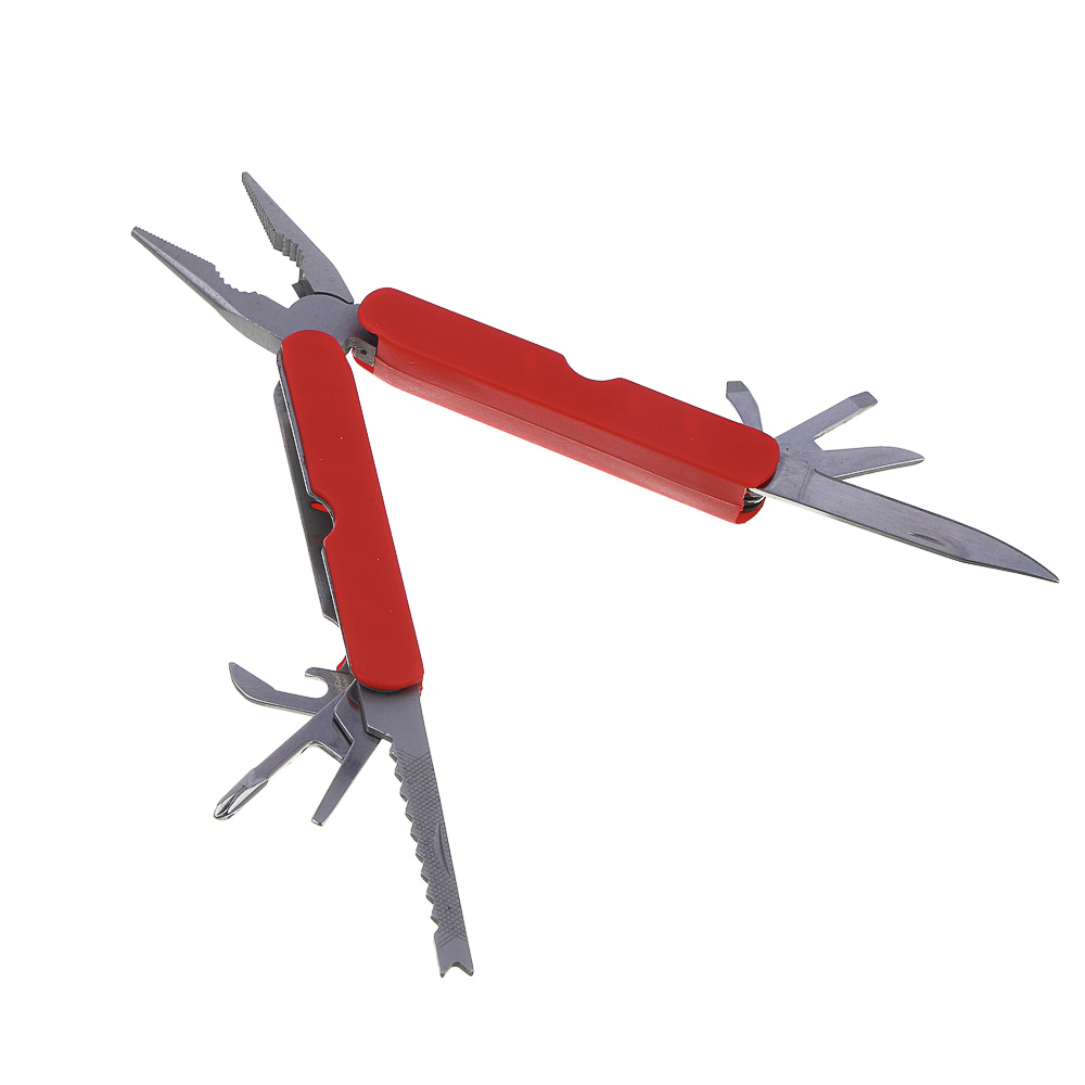 Мультитул многофункциональный тм ЕРМАК, 11 функций, нержавеющая сталь, 10 см, красн., арт.№ 070-048