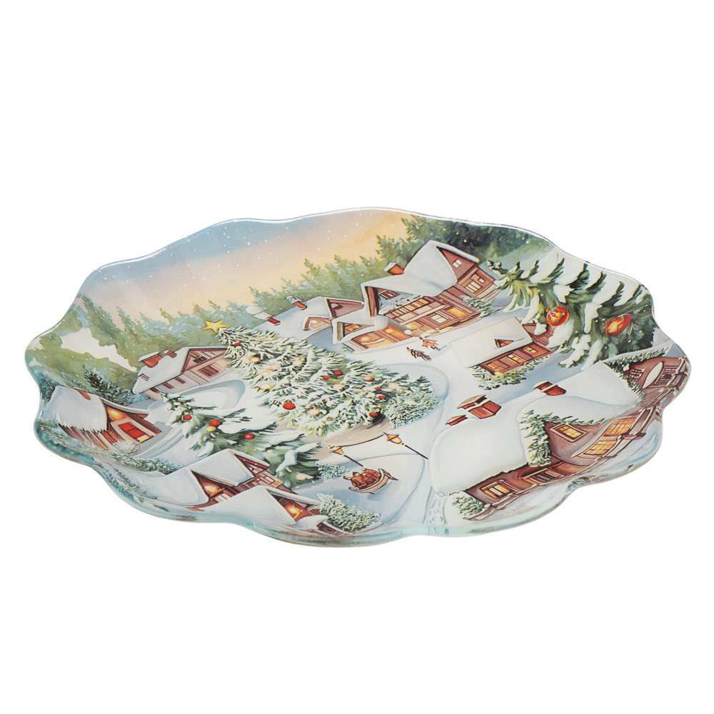 Зимний пейзаж Блюдо круглое 20см, стекло, арт.№ 820-425