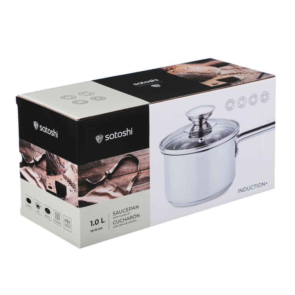 SATOSHI Мини Ковш 12х9 см, объем 1 л, со стеклянной крышкой, индукция, арт.№ 822-276