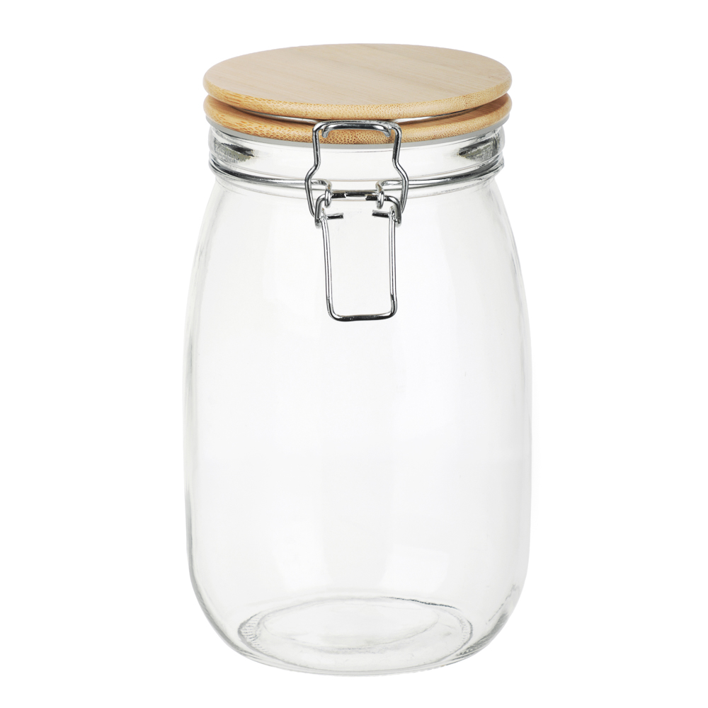 Банка для сыпучих продуктов 1000мл 11x17см, стекло, крышка бамбук, арт.№ 828-363