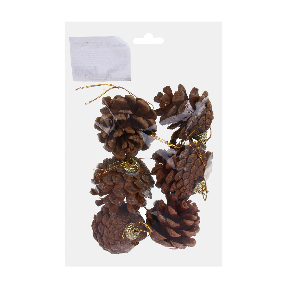 СНОУ БУМ Набор декоративных украшений 6шт, шишки натуральные, 6см, арт.№ 374-600