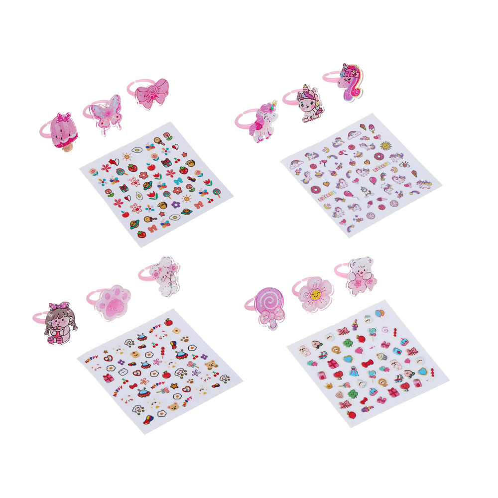 BY Русские супергерои Набор детских наклеек для ногтей и кольца 3 шт, 4 дизайна, арт.№ 316-370