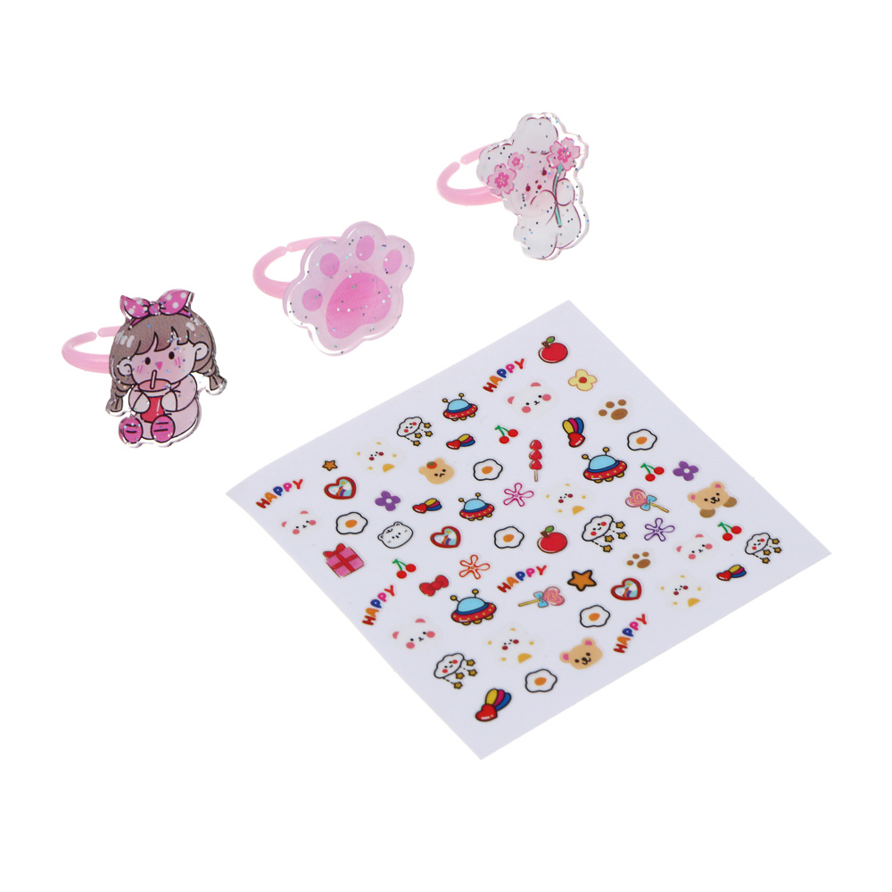 BY Русские супергерои Набор детских наклеек для ногтей и кольца 3 шт, 4 дизайна, арт.№ 316-370