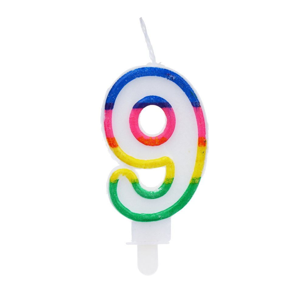 Капитан Весельчак Свеча для торта в форме цифры, с подставкой (9), парафин, PP, арт.№ 506-244