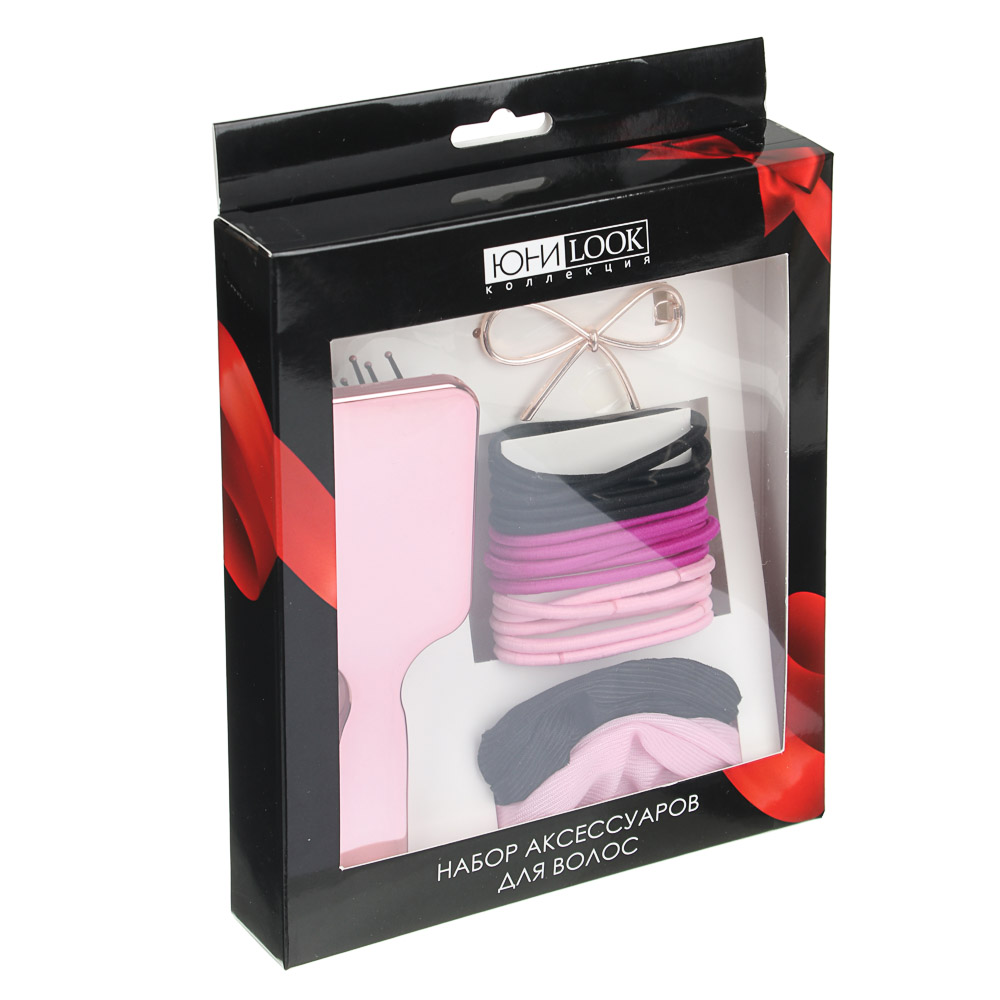 ЮНИLOOK Набор аксессуаров для волос: расческа 15,5см, заколка 7см, резинки d4см, пластик, сплав, ПЭ, арт.№ 316-358