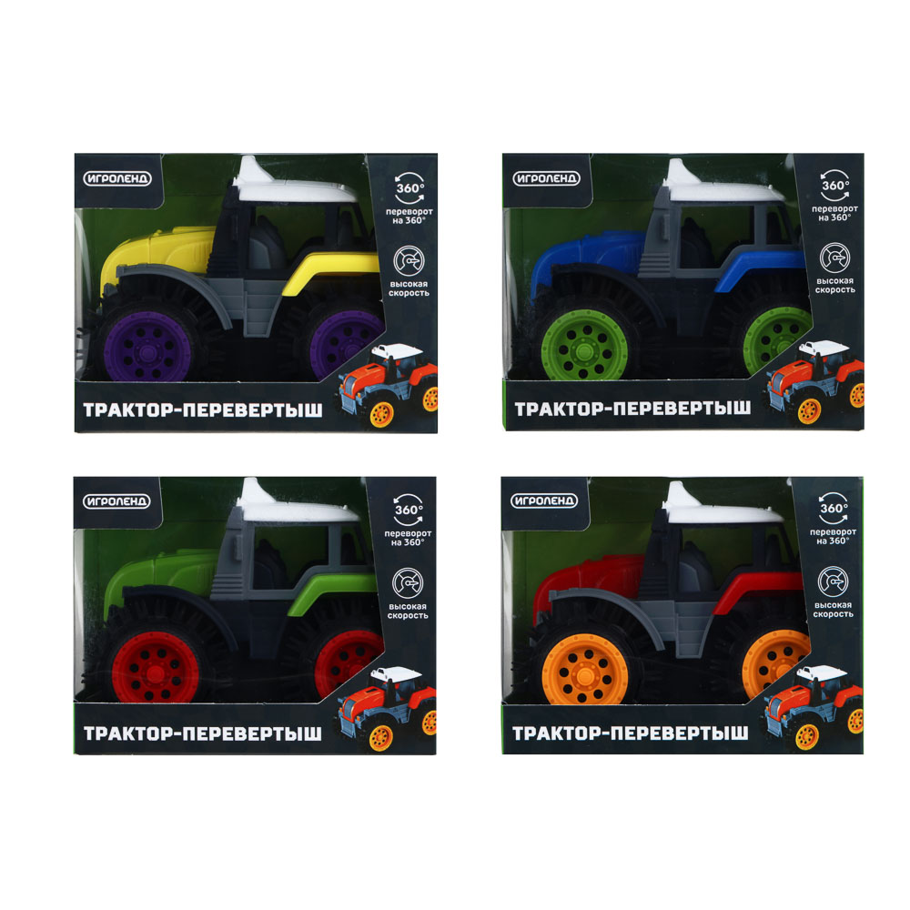 ИГРОЛЕНД Трактор-перевёртыш, 2хАА, PP, 10х8х8,5см, 3 дизайна, арт.№ 292-392