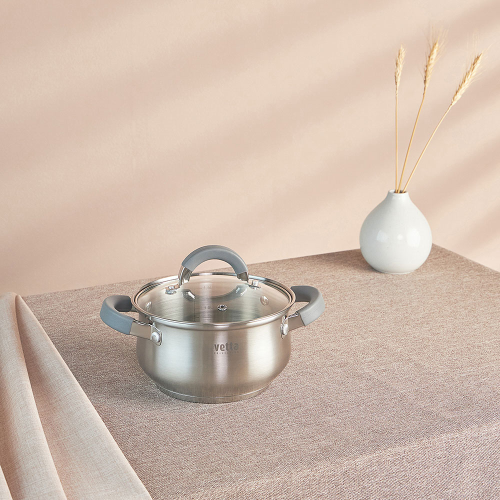 VETTA Вена Кастрюля 16х9,5см. 1,9л. со стекл. крышкой, индукция, арт.№ 822-043