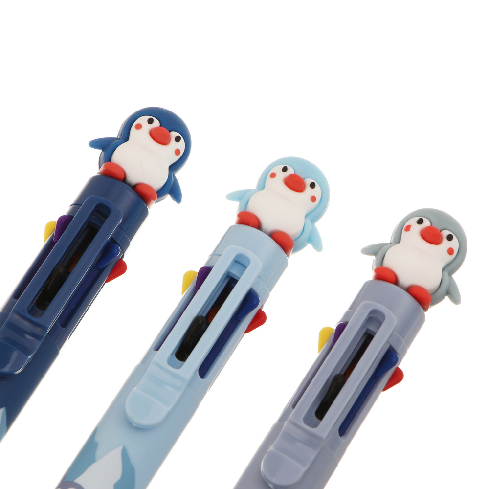 Ручка шариковая автоматическая 8-цветная 0,7мм, с фигуркой в форме пингвина, 3 вида, шоу-бокс, арт.№ 591-313