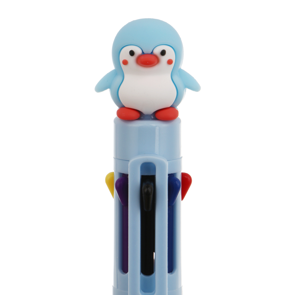 Ручка шариковая автоматическая 8-цветная 0,7мм, с фигуркой в форме пингвина, 3 вида, шоу-бокс, арт.№ 591-313