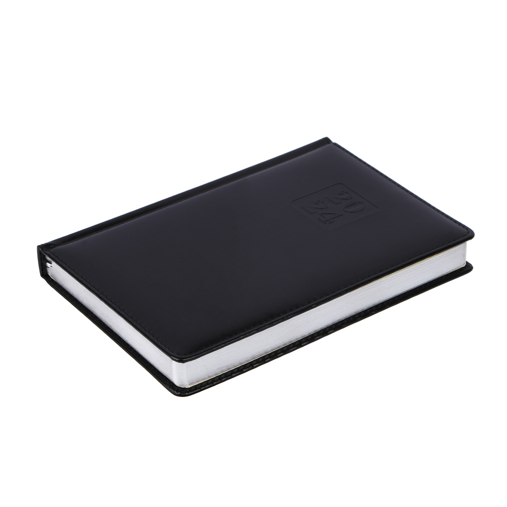 Ежедневник на 2024 "ПРЕСТИЖ" А5, 352 стр., тв.обл.с поролоном, иск.кожа, цв.срез, тонир.блок,черный, арт.№ 572-139