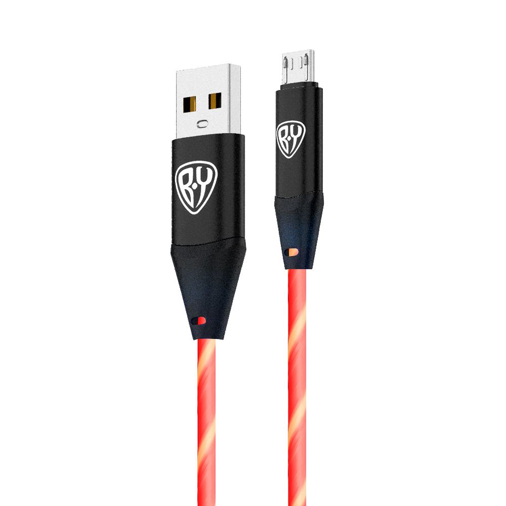 Рыжий Кабель для зарядки Светящийся Micro USB, 1м, 2.4А, Быстрая зарядка, LED подсветка оранжевая, арт.№ 931-113