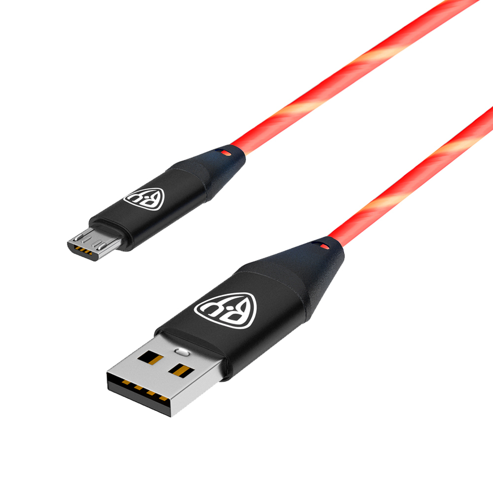 Рыжий Кабель для зарядки Светящийся Micro USB, 1м, 2.4А, Быстрая зарядка, LED подсветка оранжевая, арт.№ 931-113