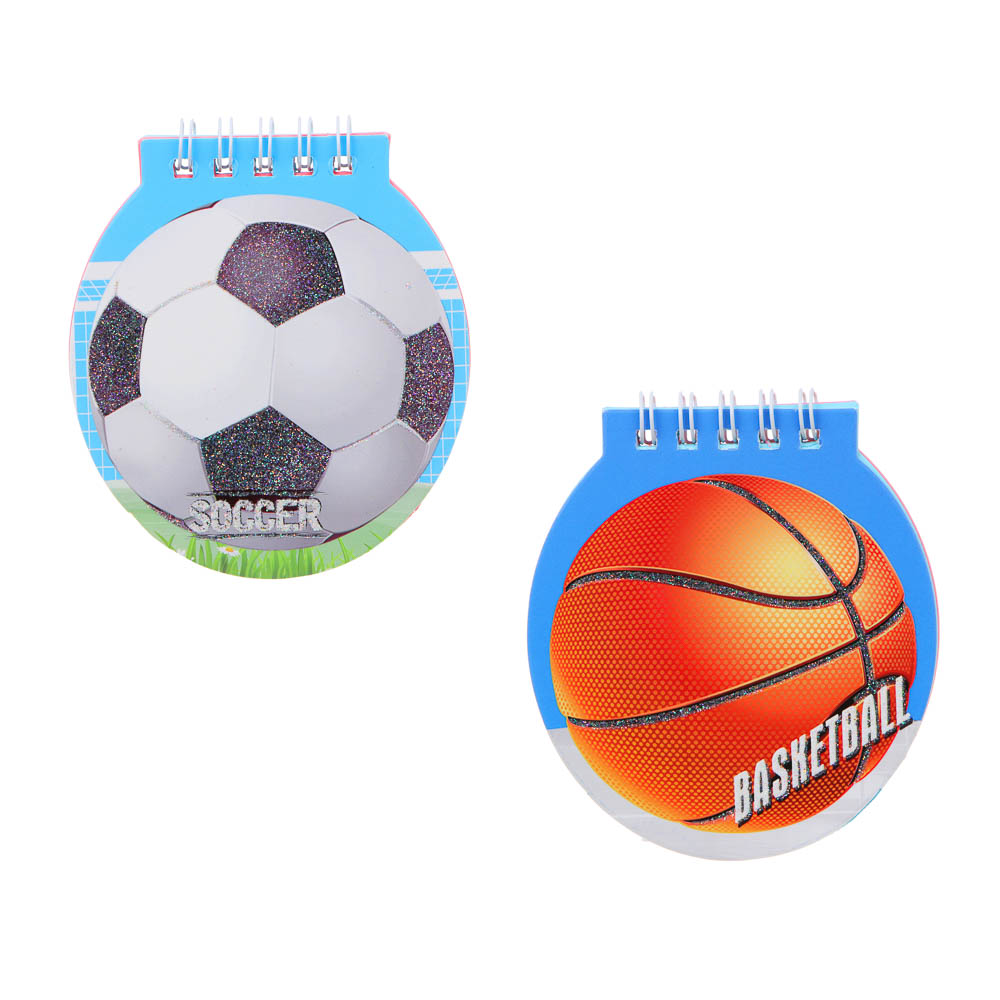 Записная книжка фигурная 9,5х8,5см, 40 листов, в форме мячей, спираль, 2 дизайна, арт.№ 557-064